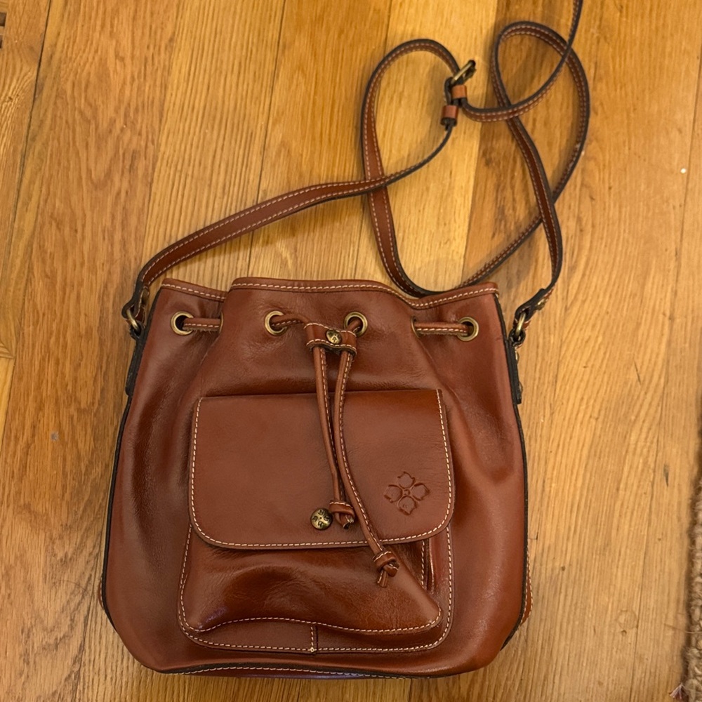 Patricia Nash Brown Leather Drawstring Bag